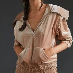 Anthropologie New Current Air Quarter Zip Velvet Velour Pullover SZ Medium Y2K